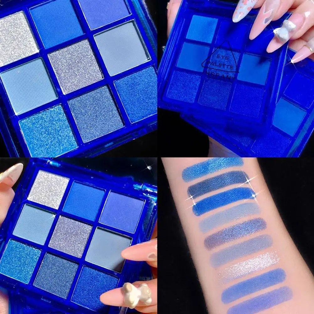 Paleta Matte Neon Glitter Sombra, Diamante Azul, 9 Cores, Azul, Maggie, Maquiagem, Shimmer