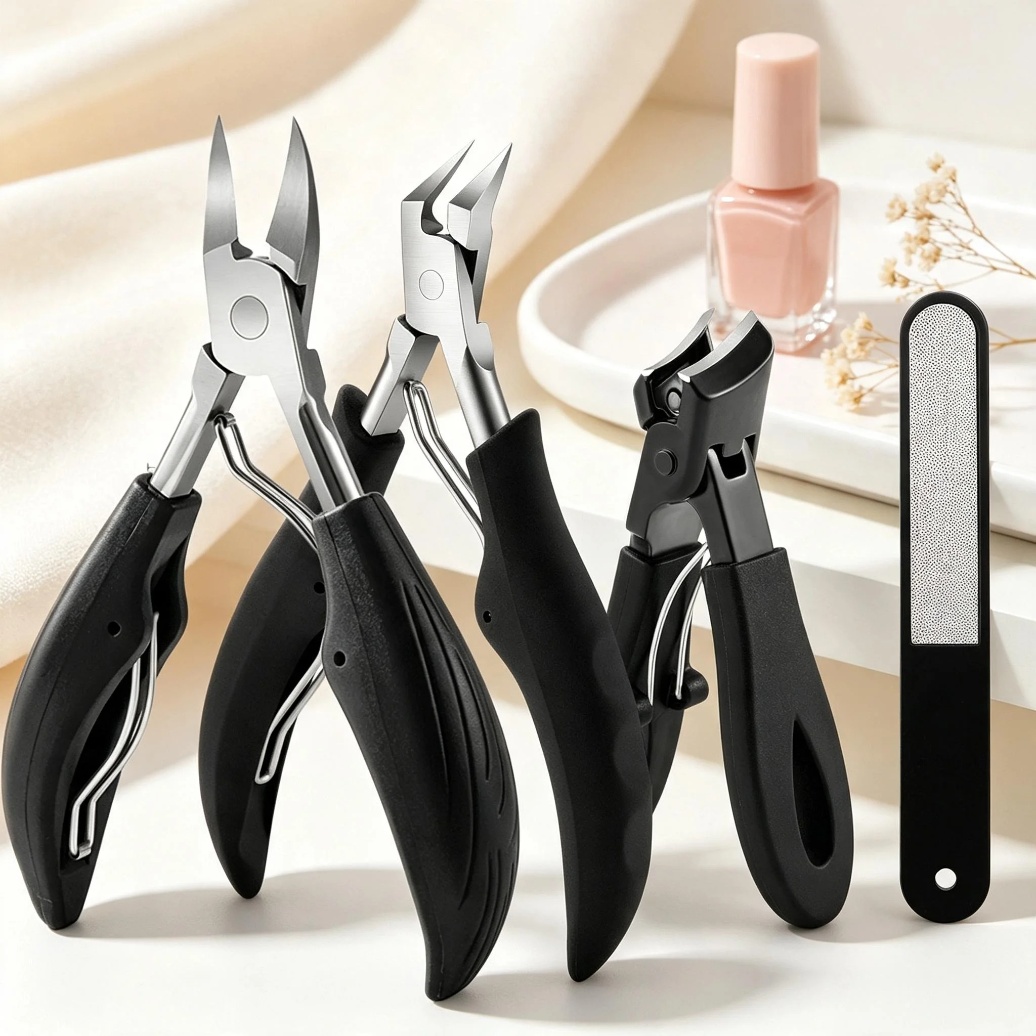 1/4PC Ingrown Toenail Tool Set Heavy Thick Nail Clippers Precision Nipper Emery File for Elderly Tough Toenails Stainless Steel