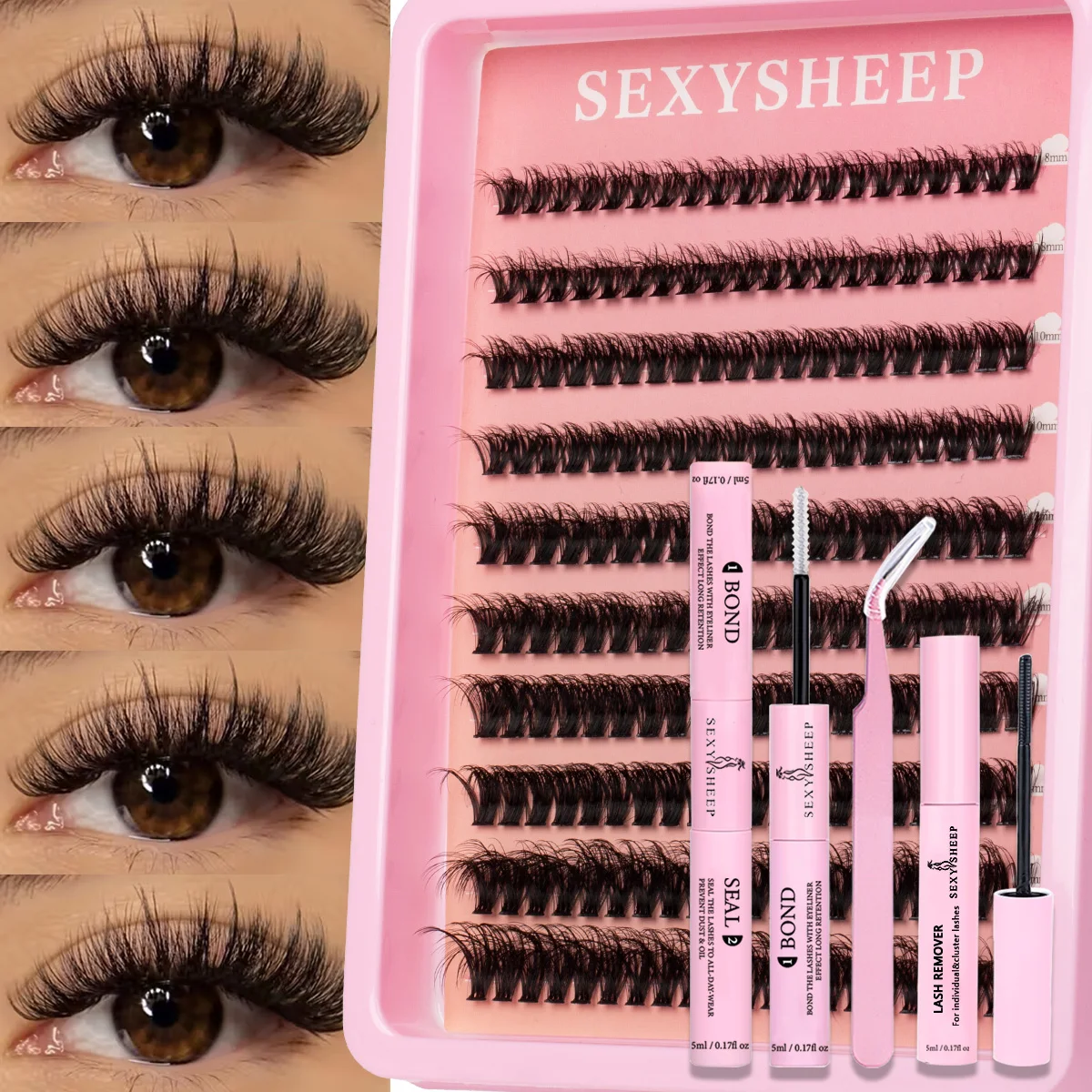 DIY Lash Cluster Kit 3D Soft Mix Länge Lash Extension Kit mit Lash Bond und Seal Wimpernpinzette Make-up