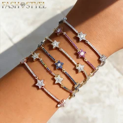New Fashion Geometric Star Northstar CZ Bar Tennis Link Chain Choker Necklaces For Women Geometric Charm Delicate Christmas Gift