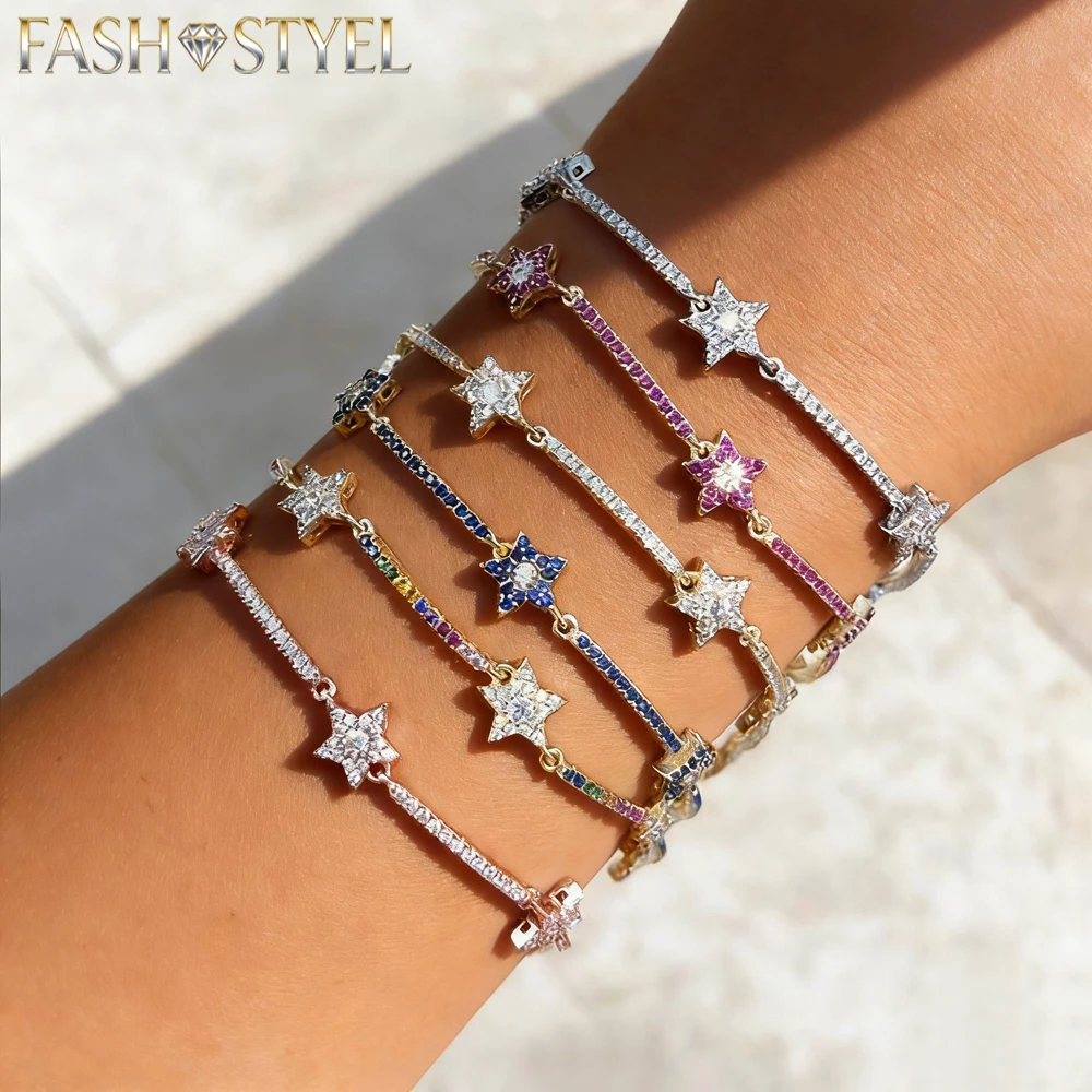 Trendy Zirconia Crystal Stars Slave Chain Bracelet For Women Finger Hand Silver Color Stars Charm Bracelets Delicate CZ Bracelet