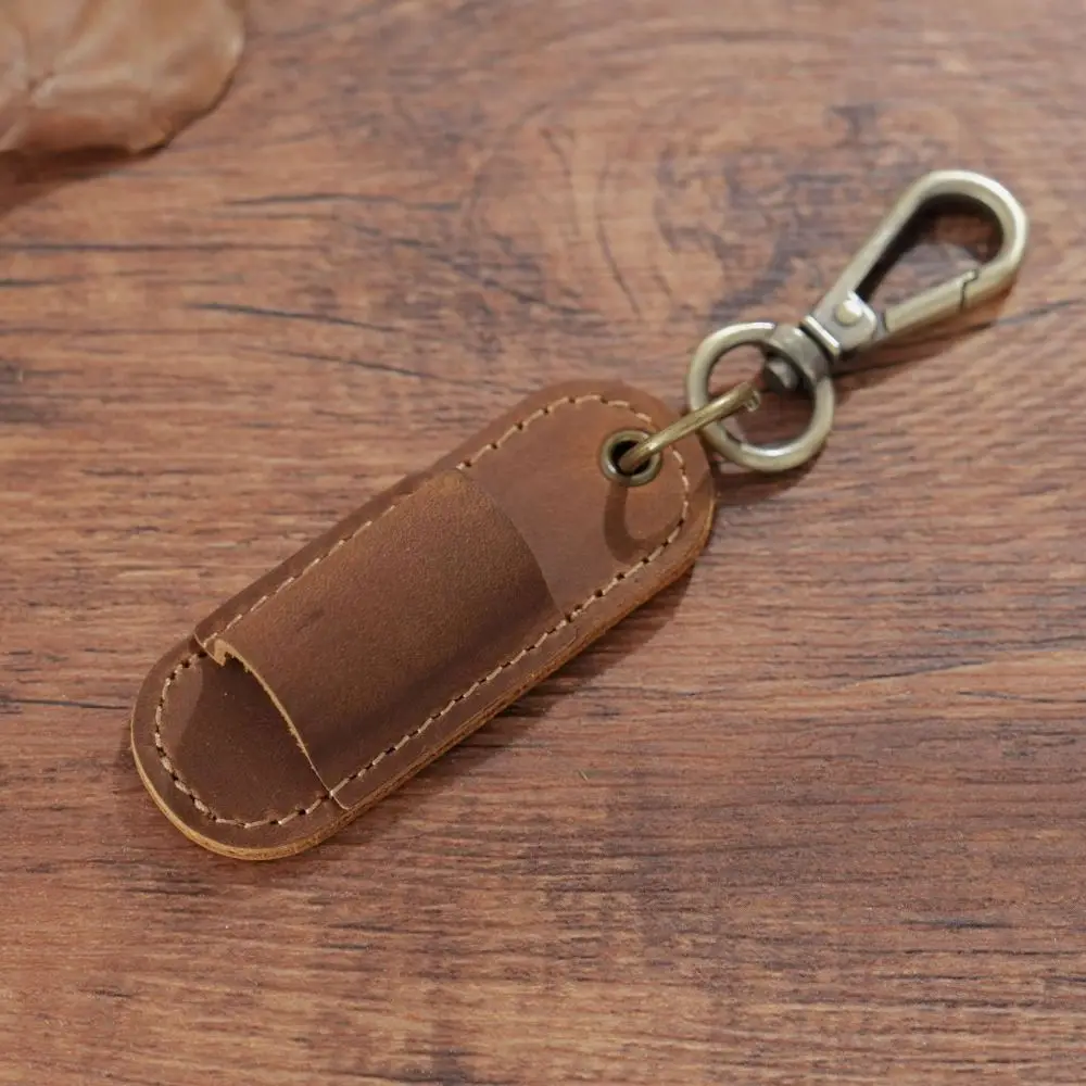 Luxury Genuine Leather Pen Case Portable Removable Pen Tray Pen Holder Keychain 1 Slot Clip Design Pen Pouch Keychain