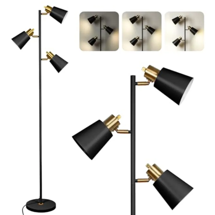 

Tree Floor Lamp for Living Room, Industrial 3-Light Standing Lamp with 3 LED Bulbs, Adjustable Rotation Heads, Standing Tall Po