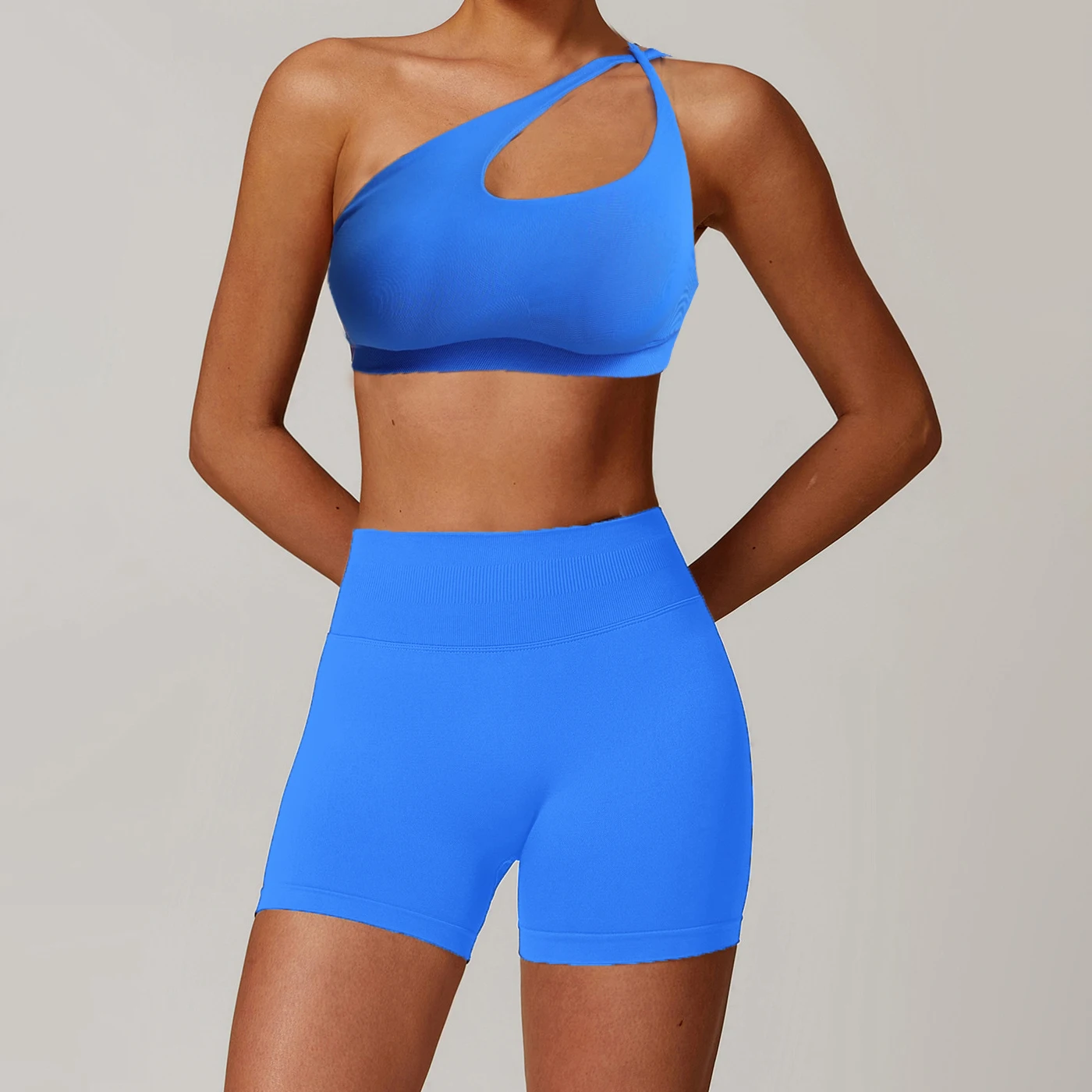 

VEQKING 2 шт. бесшовные женские шорты для йоги на одно плечо спортивные бюстгальтеры со съемными подушечками пуш-ап укороченный топ для спортзала облегающий комплект для тренировок