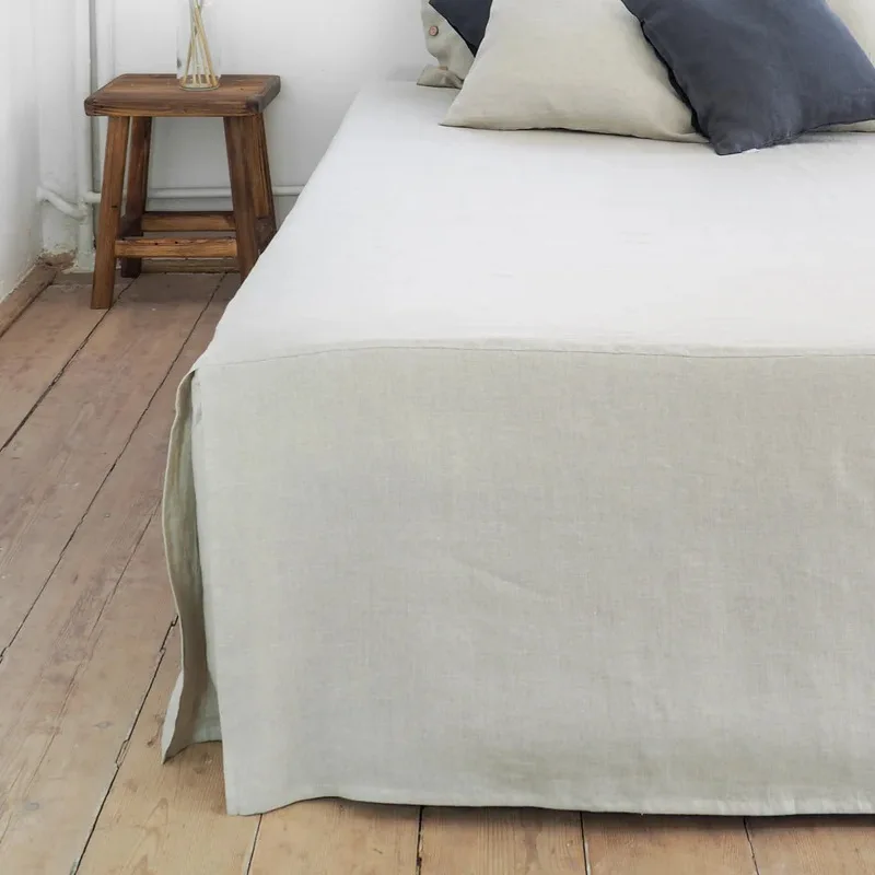 Bed Skirt Set 100% Linen, 2 Pillowcases,1 Bed Skirt for King/Queen Size Bed With 14\