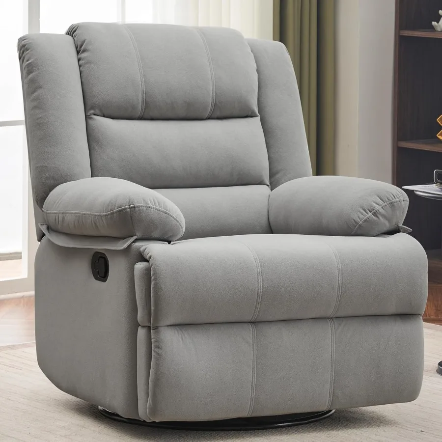 Swivel Rocking Recliner Chair for Adults Overstuffed Manual Rocker Nursery Recliner Glider Upholstered Fabric Reclining Single
