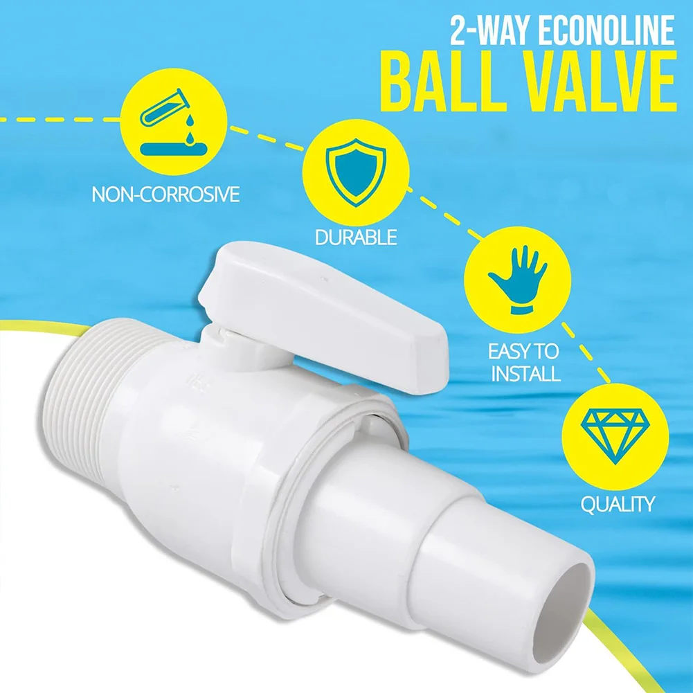 Robinet à Bille à 2 Voies pour Piscine, Régulation du Débit d'Eau, Pression Maximale de 50 PSI, Connecteur d'Arrêt de Filtre