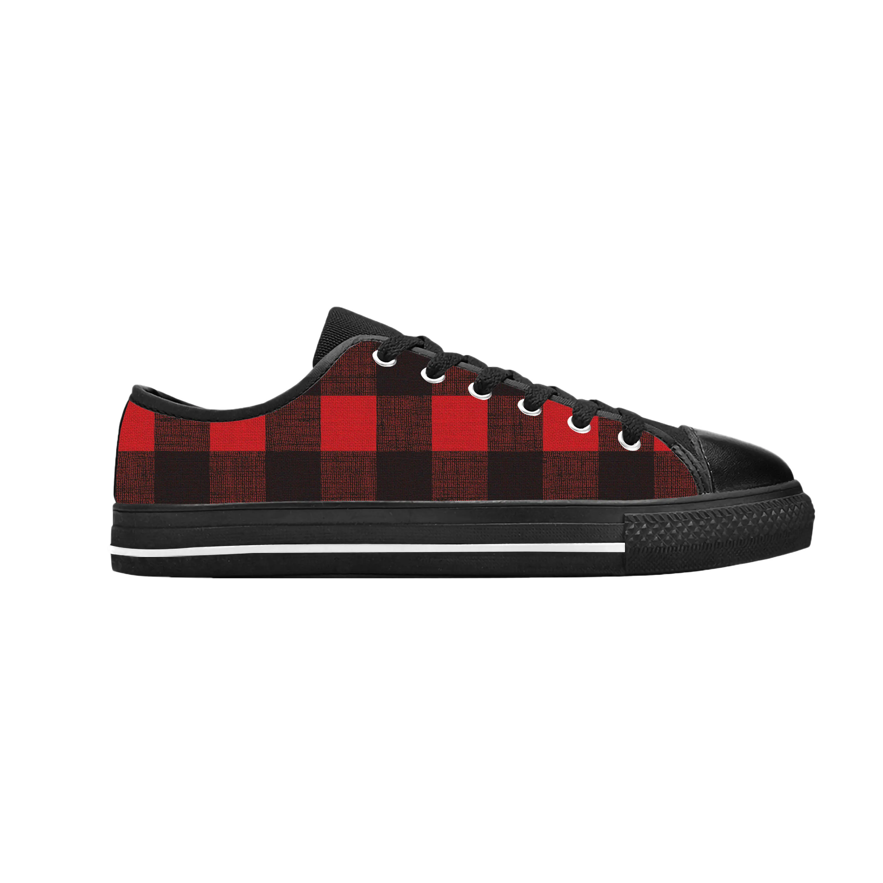 Hot Red Buffalo Scottish Stewart Clan Tartan Plaid Casual Cloth Shoes Low Top Comfortable Breathable 3D Print Men Women Sneakers