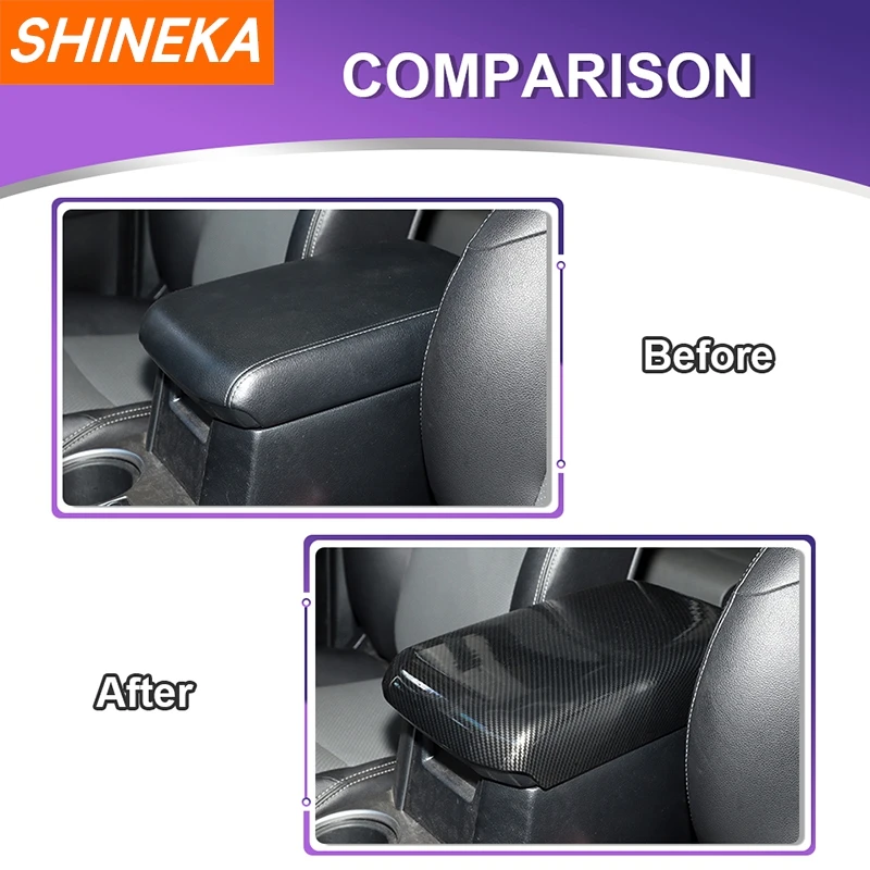 SHINEKA Car Carbon Fiber Grain Center Console Armrest Box Decoration Panel Cover For 4Runner 2010 Up Interior Accessories