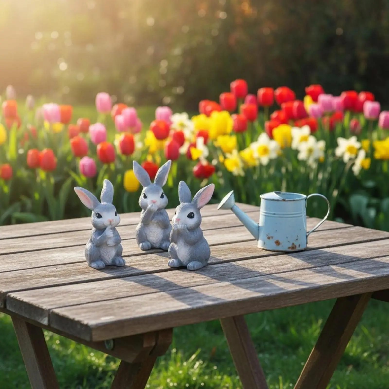 Hand Painted Easter Rabbit Figurines for Tabletop Decorative Resin Bunny Statue Set Cozy Countryside Decor