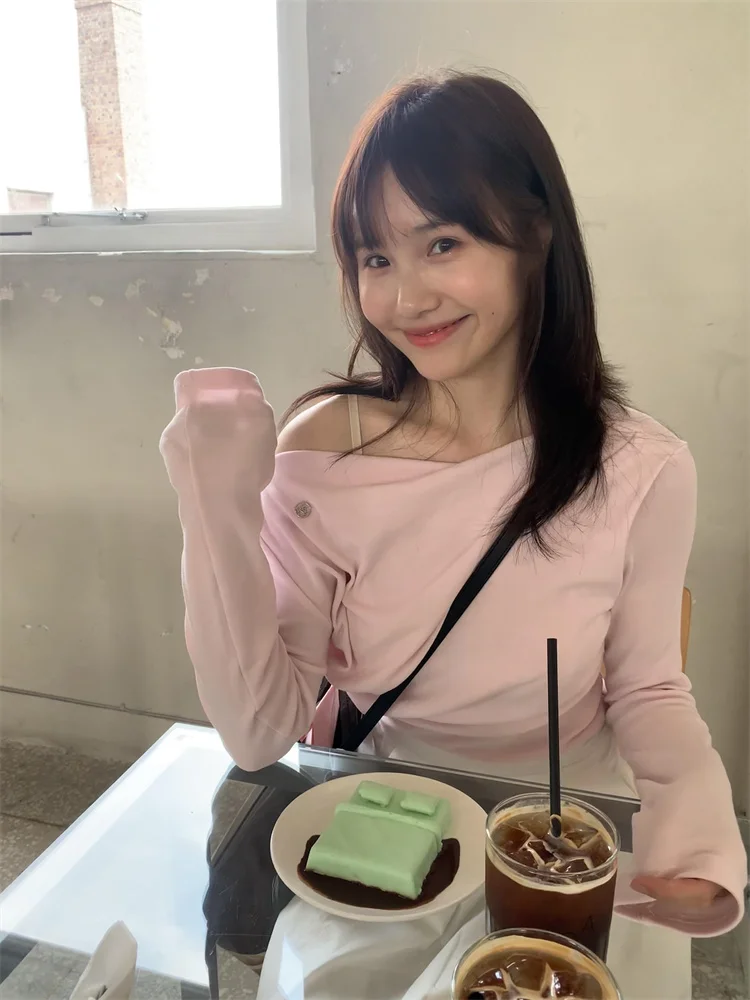 

Lilystore Long Sve One oulder T-irt Women Pure Color Versatile Sweet And Spicy Sle Faionable Top for Autumn