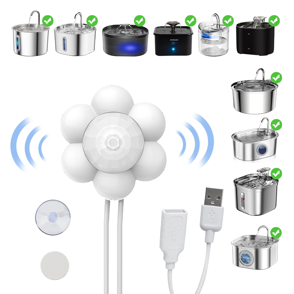 Cat Water Fountain Sensor, Automatic Start‑Stop Pet Water Dispenser Sensor, Smart Induction Replacement Parts for Dog & Cat