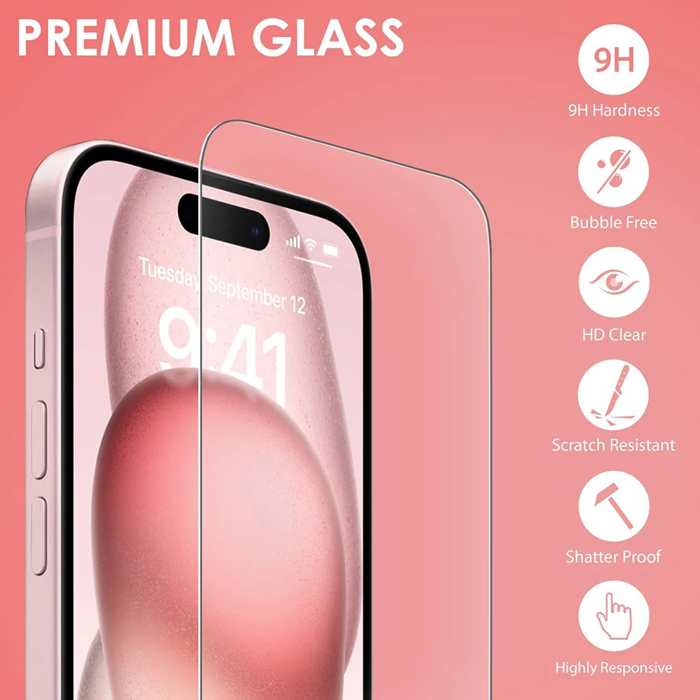 2Pcs Tempered Glass for iPhone 11 12 13 14 15 pro max X Xs XR Screen Protector Film on for iPhone 13 12 mini 8 7 6 6s Plus Glass