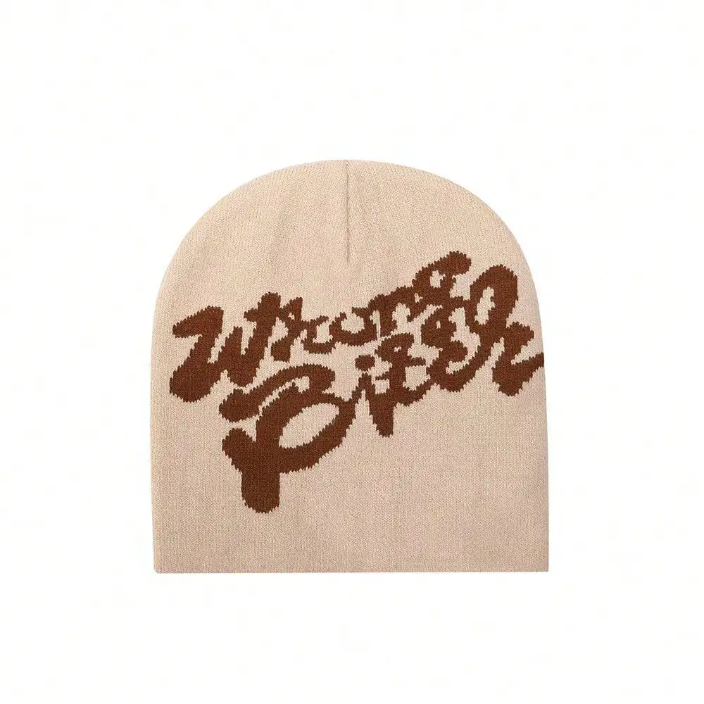 

Punk Letter Jacquard Knitted Beanie, Autumn Winter Cold-Proof Warm Hat