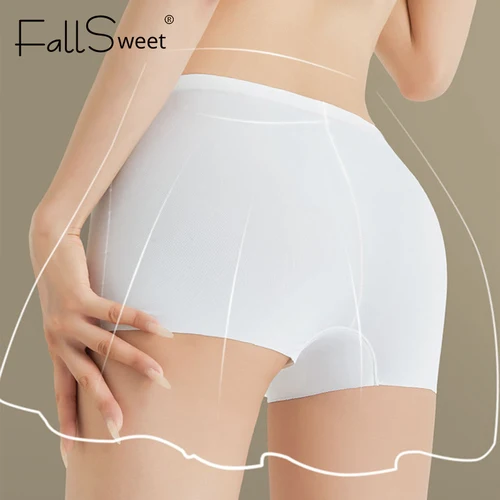 Imagen 2 del producto FallSweet 5PCS Bragas cortas sin costuras para mujer Ropa interior cómoda y transpirable de satén de seda para mujer Boxer Deportes y uso diario