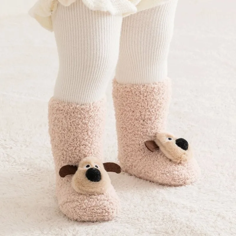 

Зимние утепленные носки для малышей, теплые, мягкие, хлопковые, для новорожденных, нескользящие, для первых шагов, с рисунком щенка