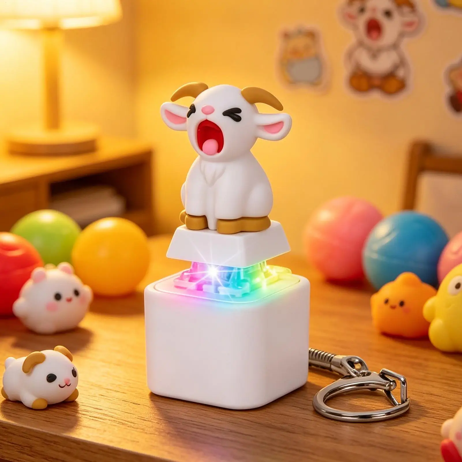2026 new Goat Button Sound Keychain Keyboard Fidget Clicker Clicking Button Sound Keychain with LED Light Birthday Gift