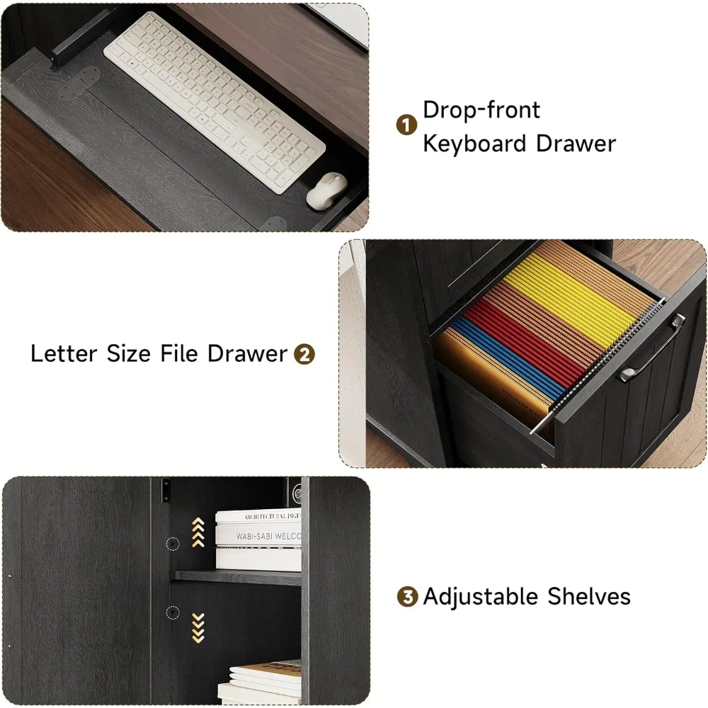 مكتب مزرعة تنفيذي كبير وحديث مع أدراج ملفات ومحطة شحن للمكتب المنزلي #4