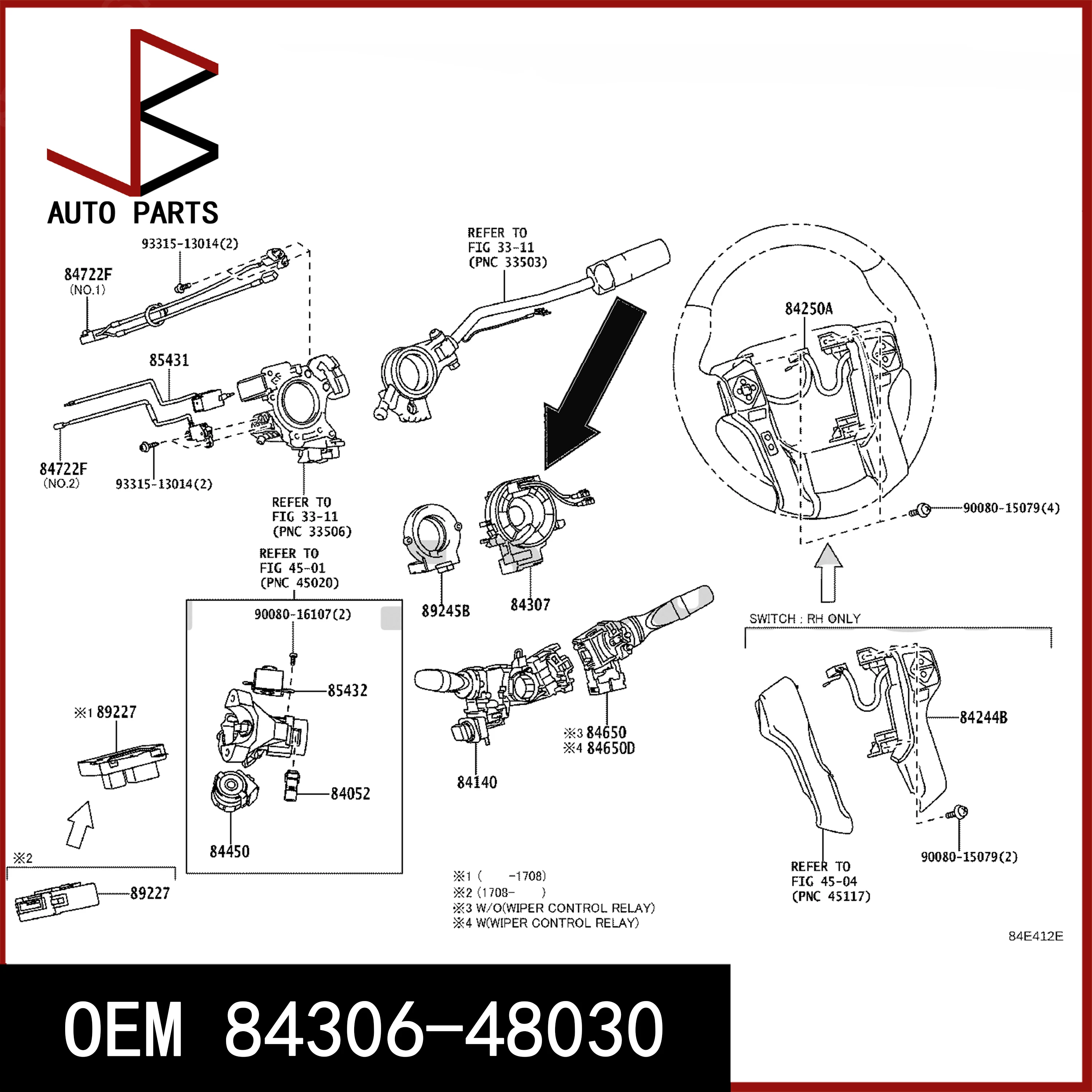 Accesorios de cableado automotriz OEM 8430648030 84306-48030 para TOYOTA PRIUS 2003-2011 LEXUS IS250/350 2005-2013 SCION XD 2007-2014