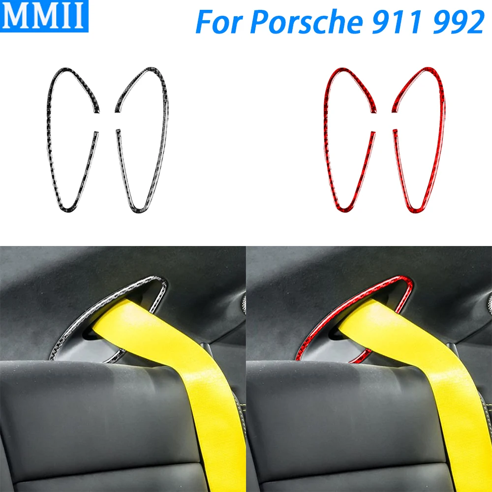 For Porsche 911 992 2019-2024 Real Carbon Fiber Rear Safety Seat Belts Panel Decorative Strips Car Interior Accessories Sticker