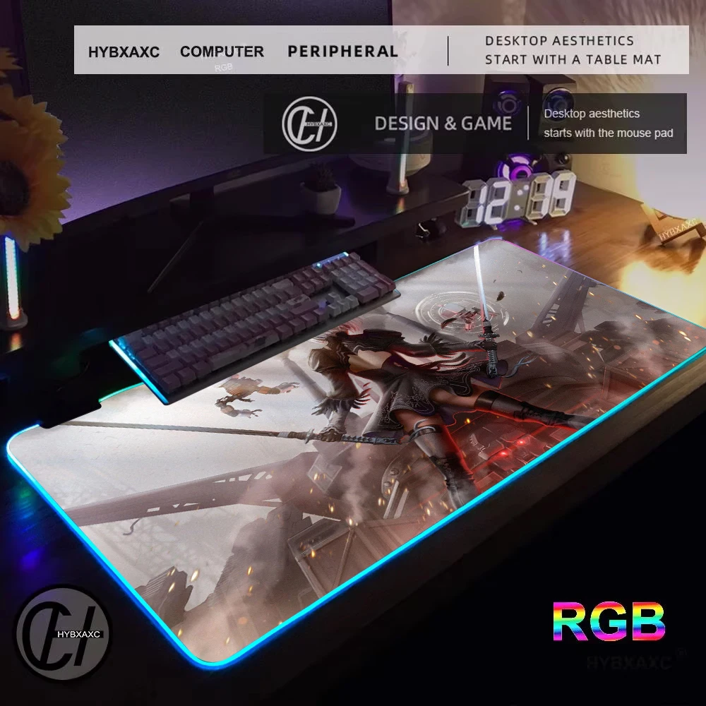 

NieR Automata 2b игровой коврик для мыши RGB игровой коврик для мыши настольный коврик HD геймер большой светодиодный светильник XXL коврики для мыши ПК компьютерный ковер