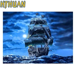 Diamond Painting for Home Decor, DIY Diamond Embroidery， Black Pearl, Sail Ship, Pirates, Sea, Round Diamond Picture, Mosaic, 5D