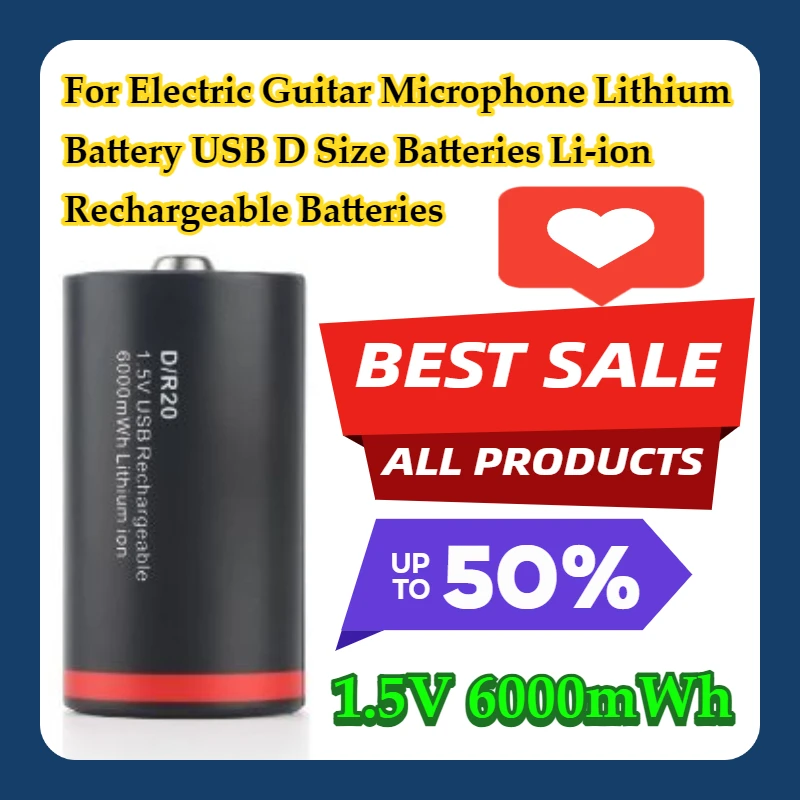 

For Electric Guitar Microphone 1.5V 6000mWh Lithium Battery USB 6000mWh D Size Batteries Li-ion Rechargeable Batteries