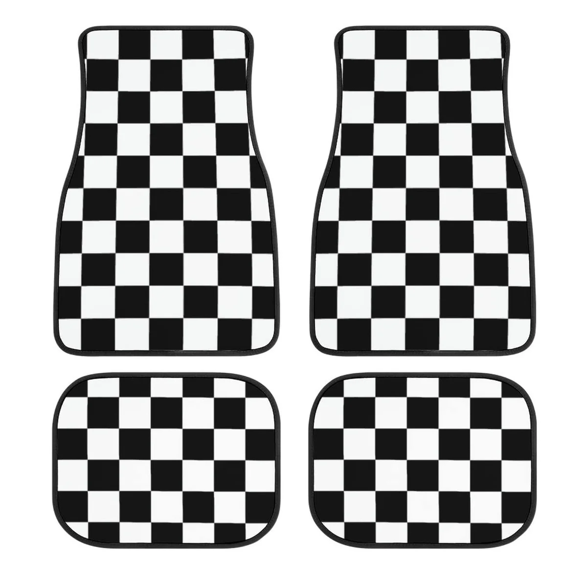 Racing Plaid Car Floor Mats Set of 4, Geometric Checkered Pattern Vehicle Front Rear Carpets Mats, Car Accessories Universal,