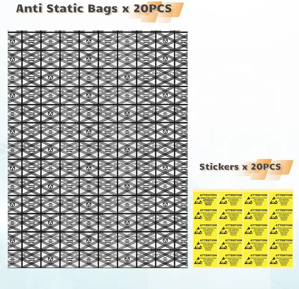  20pcs Large Premium Anti Static 30X40CM Open Top ESD Bags with Sticker for Motherboard SSD HDD Laptop Electronic Components