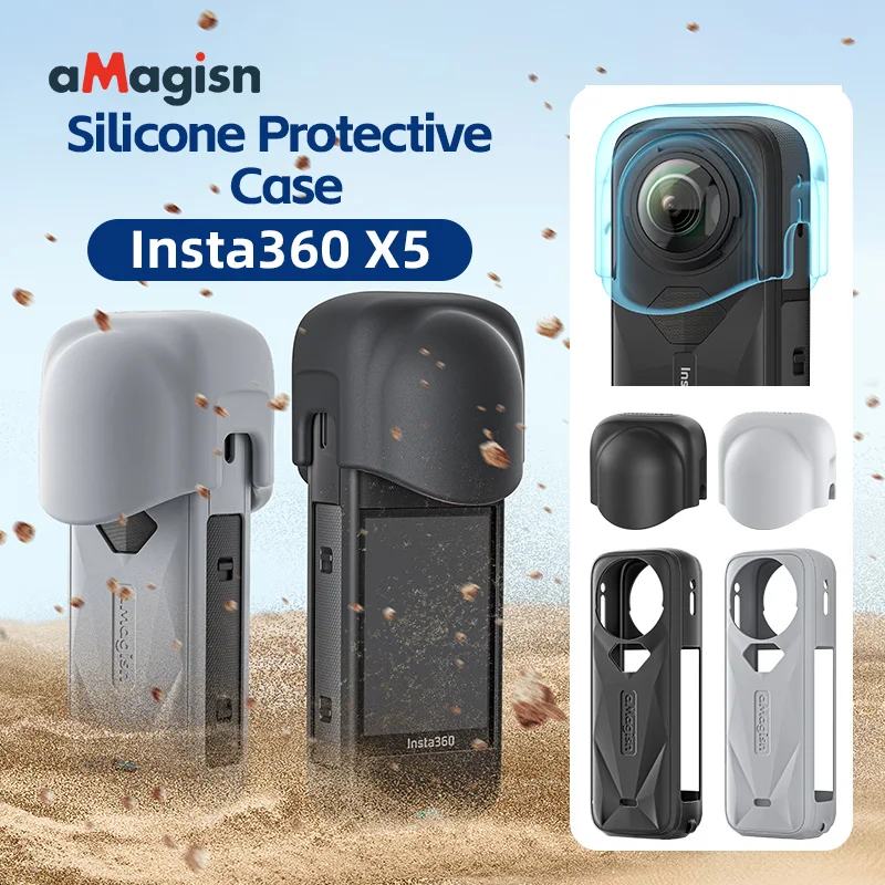 aMagisn Silicone Protective Cover Case for Insta360 X5 Drop-Resistant Camera Case with Lens Cap for Insta360 X5 Accessories