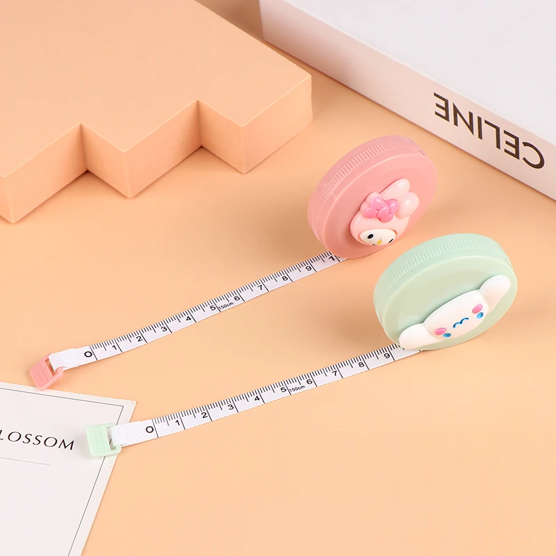 Hello Kitty Portable Small Tape Measure Sanrio Cinnamoroll Kuromi Cartoon Soft Ruler Clothes Waist Measurement Telescopic Ruler