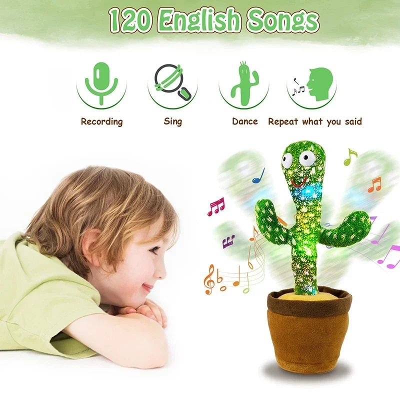 Alking Dancing Cactus Toy with 120 Song Mimicking Recording Repeating What You Say Baby Home Decoration for Children Xmas Gifts