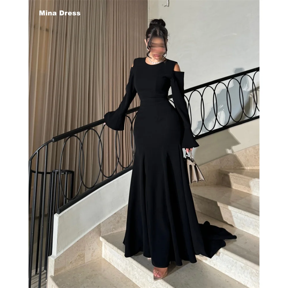 

Элегантное черное вечернее платье Mina на заказ для особых случаев, с длинными рукавами, круглым вырезом, роскошное, для выпускного вечера
