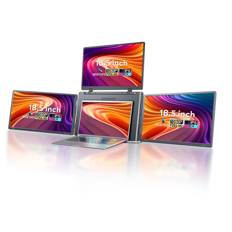 Exclusive First Release 18.5 Inch Portable Quad Monitor for Laptop Office 1 Cable for 3 Displays Type-C No Screen Switching view 2