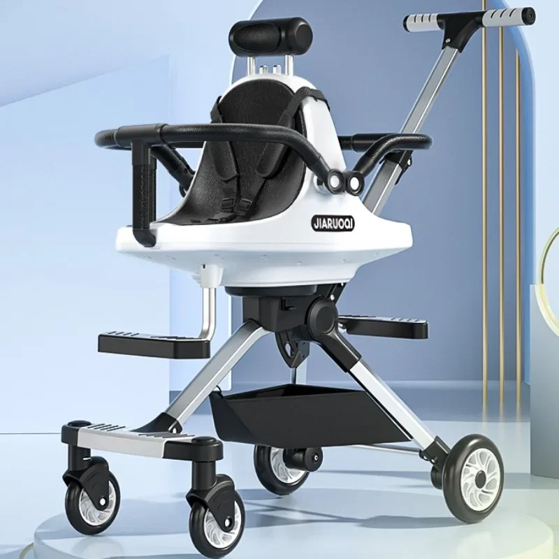 รถเข็นเด็กแฝดพับได้เพียงคลิกเดียว พับเก็บได้ พกพาสะดวก สามารถนอนและนั่งได้ รถเข็นเด็กแบบคู่อเนกประสงค์ 2 ที่นั่ง