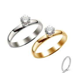 Vintage Stainless Steel Couple Rings Six Claws AAA+ Cubic Zirconia White Gold Color Jewelry for Women Gifts Wholesale KBR118