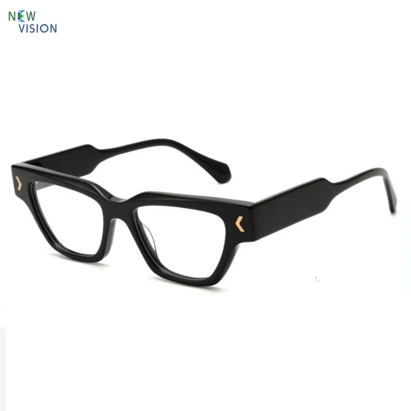 

Black Large Frame Cat Eye Women Glasses Frame Fashionable High-end Acetate Men Thick Retro Optical Myopia Prescription Eyeglass