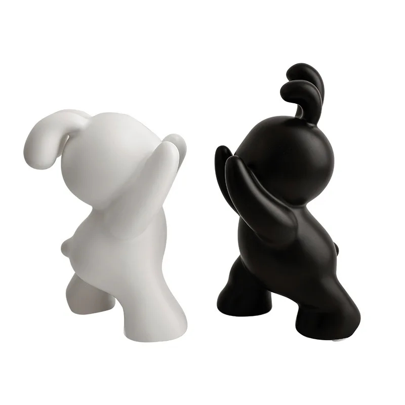

Ceramic black and white silver-plated rabbit bookend ornament, wine cabinet living room desktop bookstand, home decoration