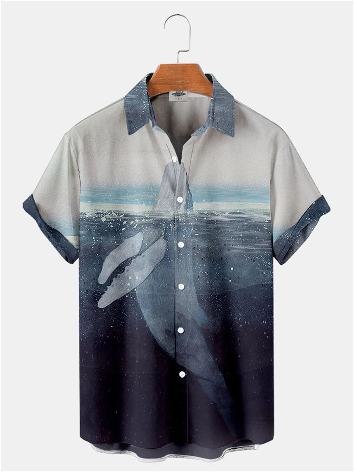 Men's Shirts Whale Crush Print Men's Hawaiian Casual Lapel Open Cardigan Men's Tops Comfortable Men's Short Sleeve Shirts 2024