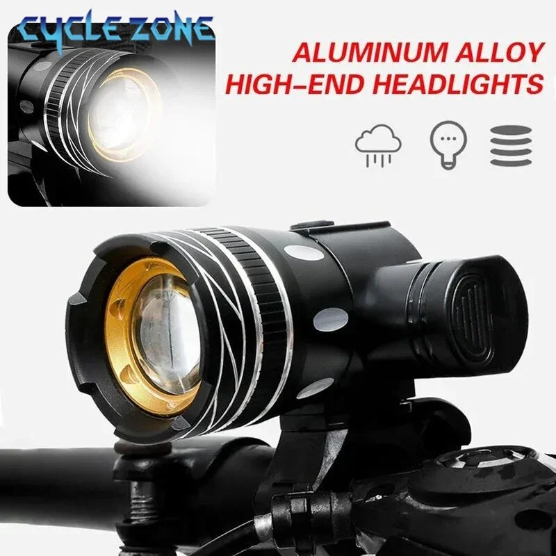 

T6 LED Bike Headlight Adjustable Zoom Bicycle Front Light USB Rechargeable Waterproof Cycling Flashlight Road MTB Accessories