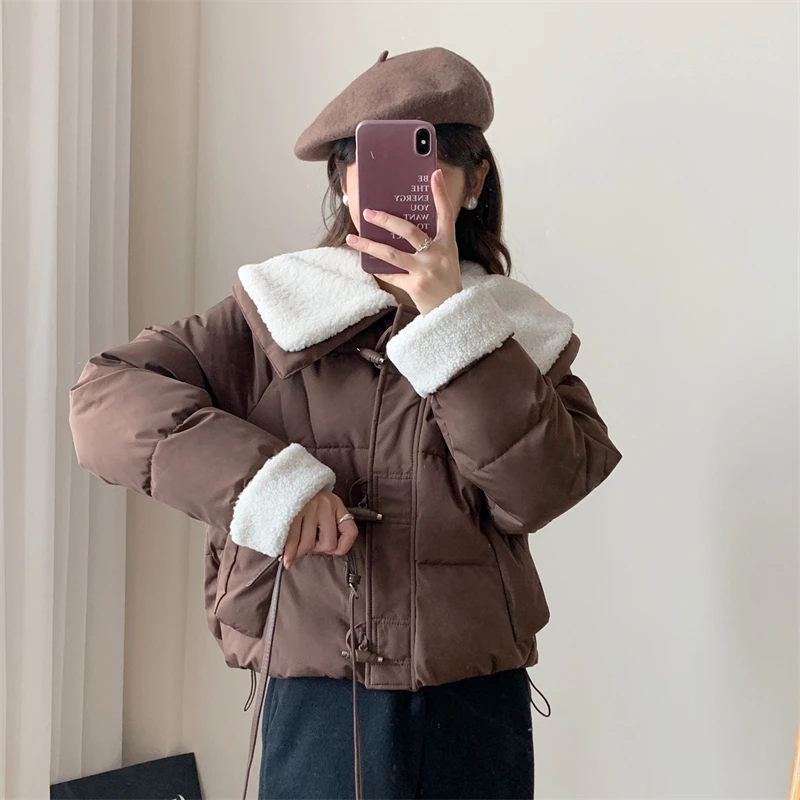 2025年冬 ネル フランス製 プラッシュドールカラー レディース コットンパッド入りジャケット カエルボタンホール 長袖 学生 カジュアル ショートコート