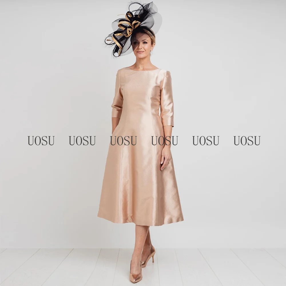 Vestidos de Madre de la novia para bodas, vestido de invitados de boda de línea A, longitud de té, mangas 2024, 3/4