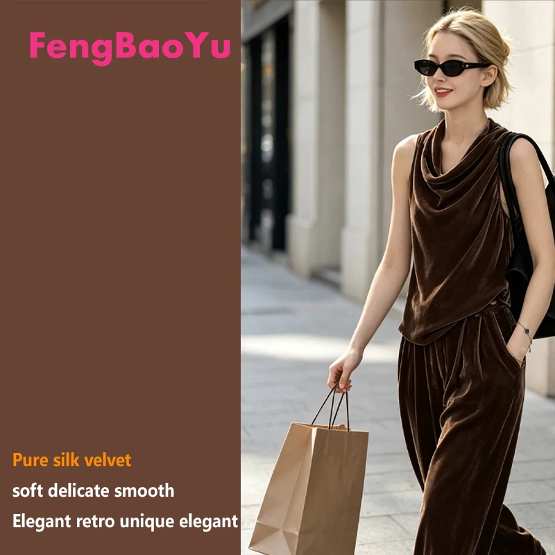 Fengbaoyu 100% Natural Silk Velvet Women's Blouse Elegant Fashionable Sleeveless Shirt Outdoor Casual Luxury Wear Spring Summer