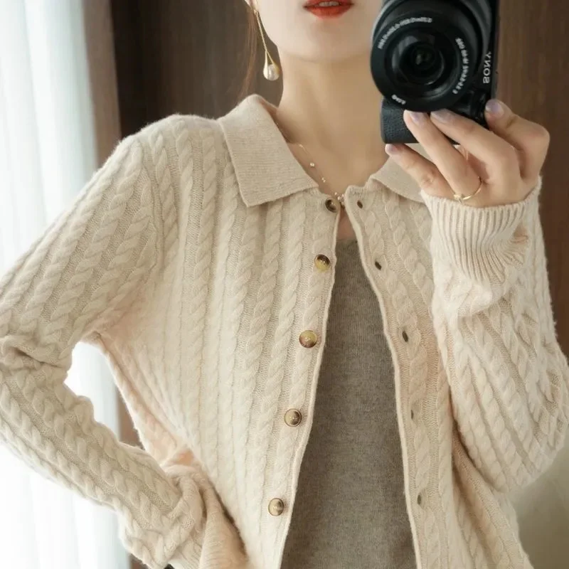 Cashmere Sweater For Women Autumn And Winter New Knitted Cardigan For Women Loose Fitting Woolen Sweater Lapel Jacket Camel XXXL