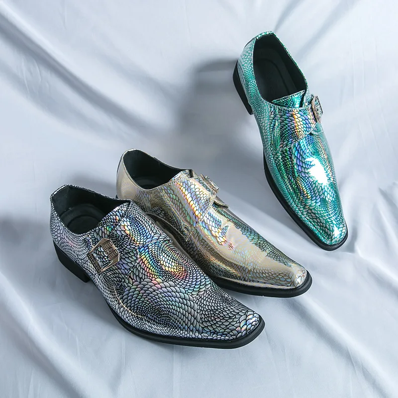 Luxus Glitter Leder Chelsea Schuhe Männer grün spitzen Zehen Slip-On lässig Männer Hochzeits feier Schuhe sozialen eleganten Mann Mokassins