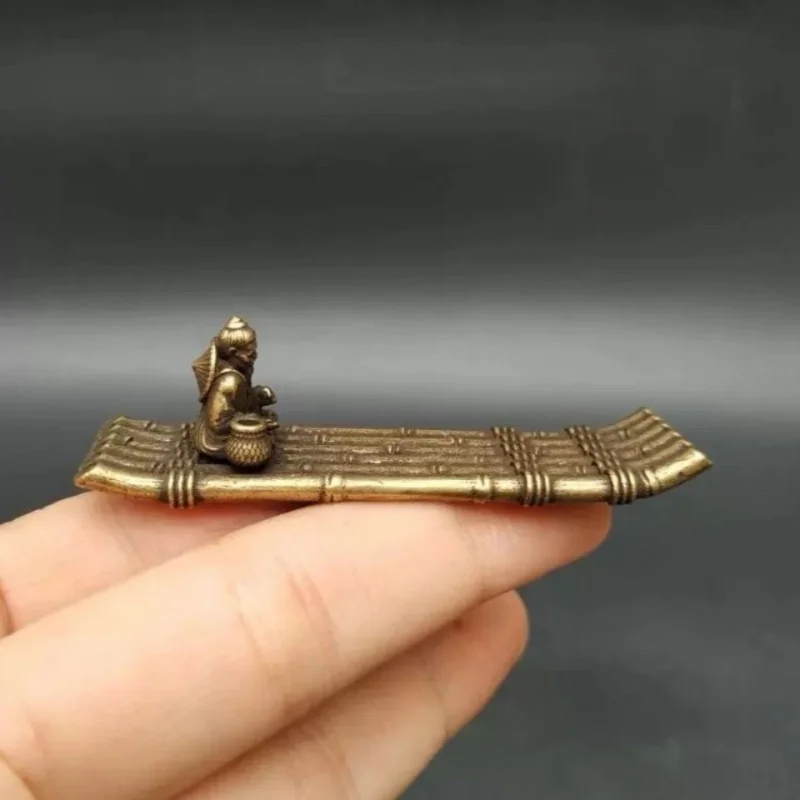 Antique Collection Brass Old Fisherman Fishing Boat Desktop Small Ornaments Solid Micro-Carved Jiang Taigong Fishing Copper Cast