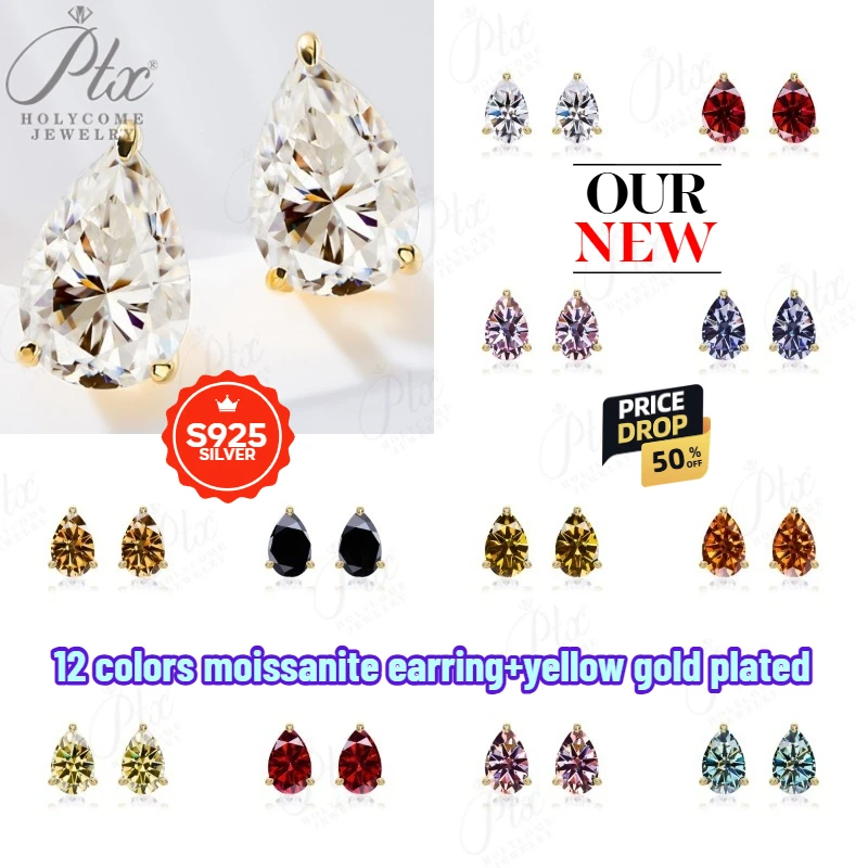 

Moissanite Earrings 12 Colors 925 Silver 0.5-3CT Pear Shape Top quality Birth Stones New Bridal Jewelry classic Daily Wear Jewel