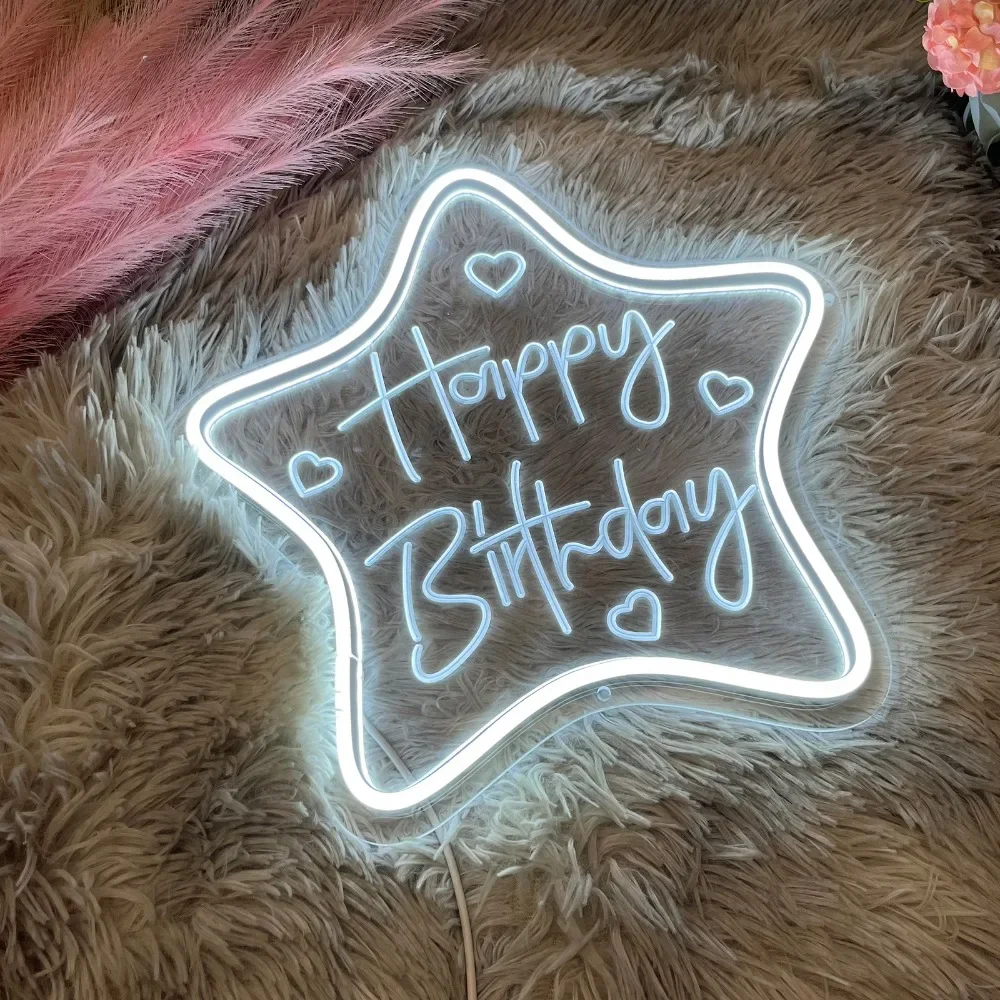 

Happy Birthday Star Neon Grave Sign Personal Customizable Neon For Living Room Light on The Wall Birth Gift To Friend Decoration