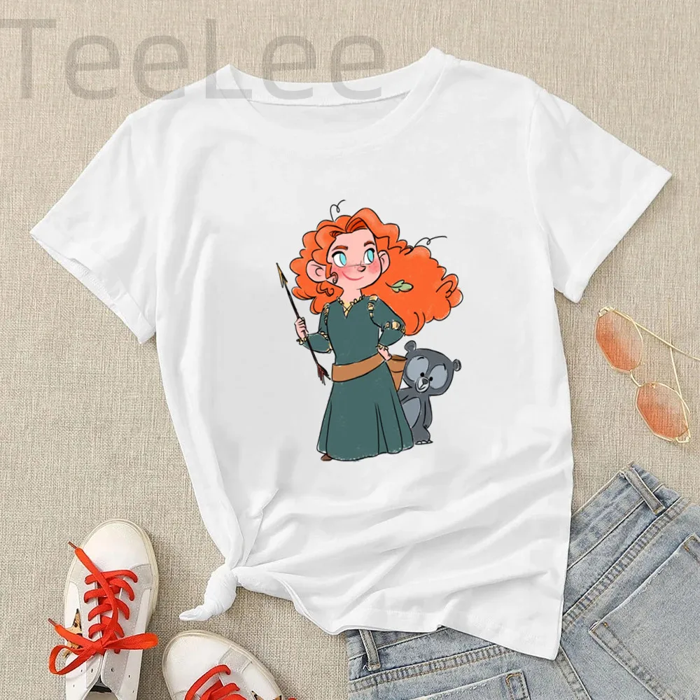 Cute Brave T-shirt Women Cartoon Princess Tee Short Sleeve Fashion Girls T Shirt Four Season Print Tops Tees Clothes Female