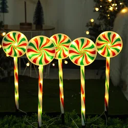 Christmas Solar Pathway Lights Candy Cane Stake Lights 5PC Holiday Decorations Lollipops Shape Lawn Light Waterproof Outdoor